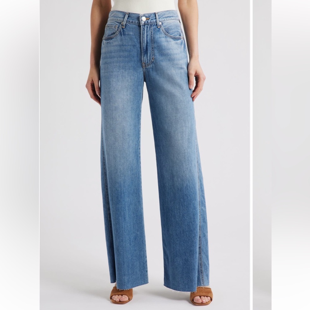 Veronica Beard Washed Blue Wide-Leg Denim Jeans
